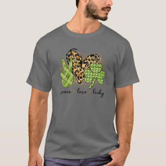 T-shirt Peace Love Lucky Leopard Heart Shamrock Irish St P