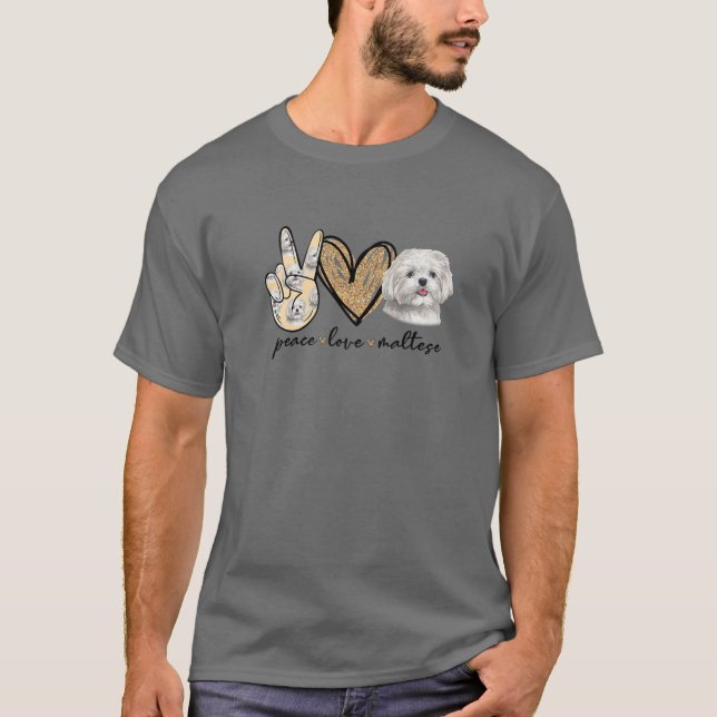 T-shirt Peace Love Maltese Amoureux des chiens Mères Jour  (Devant)