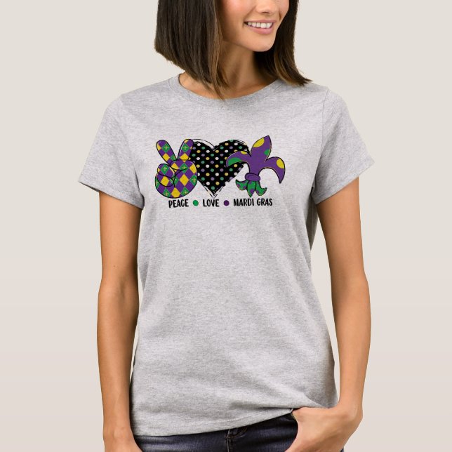 T-shirt Peace Love Mardi Gras coeur fleur de lis (Devant)