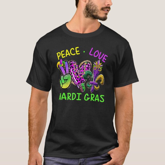 T-shirt Peace Love Mardi Gras Leopard Heart Mardi Gras Fes (Devant)