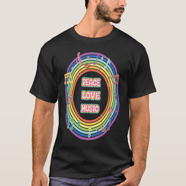 T-shirt Peace Love & Music Rainbow T (Devant)