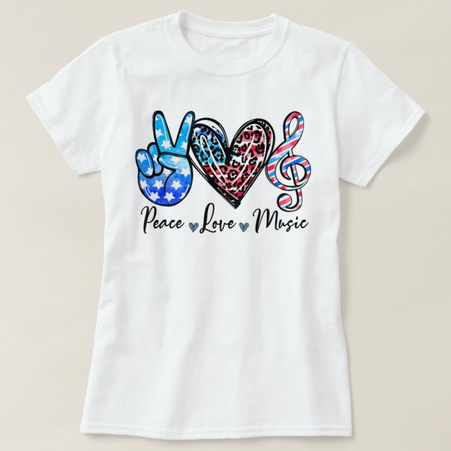 T-shirt Peace Love Musique US Drapeau 4 juillet Musique Pr (Design devant)