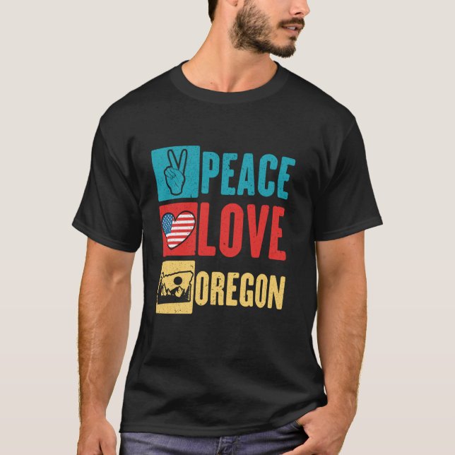 T-shirt Peace Love Oregon USA State America Travel Oregoni (Devant)