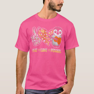 T-shirt Peace Love Penguin Jouer Acoustique Guitare Instru