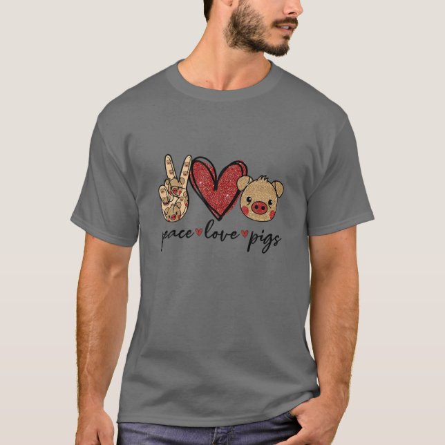 T-shirt Peace Love Pigs Funny Gift Pour L'Amoureux Des Coc (Devant)