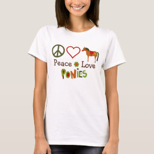 T-shirt Peace Love Ponies Cheval Rétro