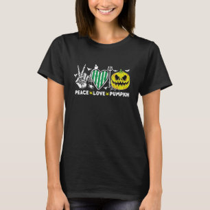 T-shirt Peace Love Pumkin Skeleton Halloween Costume
