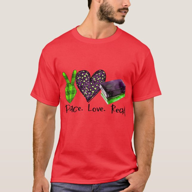 T-shirt Peace Love Read family (Devant)