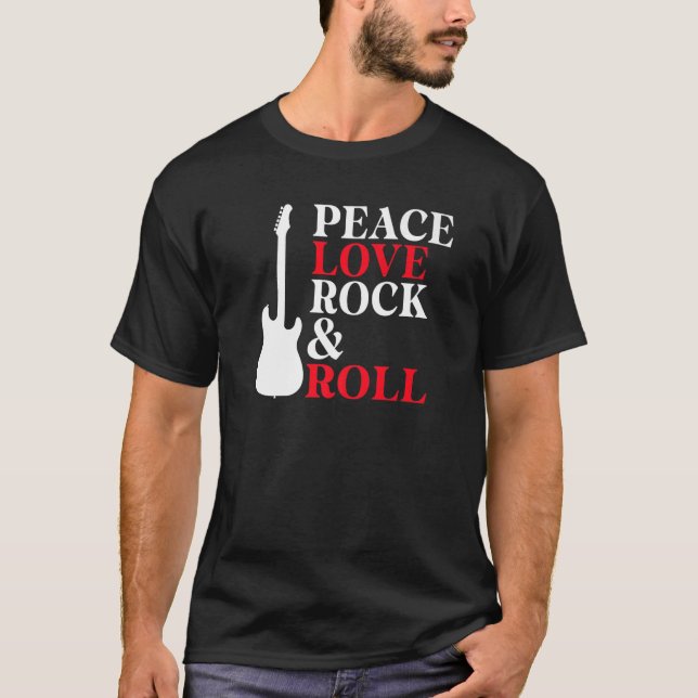T-shirt Peace Love Rock and Roll Rocker   (Devant)