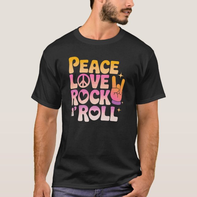 T-shirt Peace Love Rock n Roll - Typographie inspirée par  (Devant)