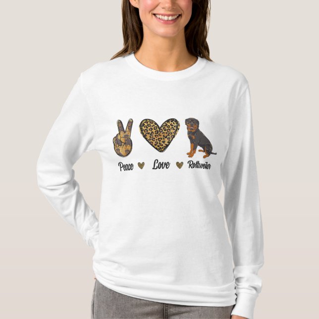 T-shirt Peace Love Rottweiler Lover Pet Dog Puppy Propriét (Devant)