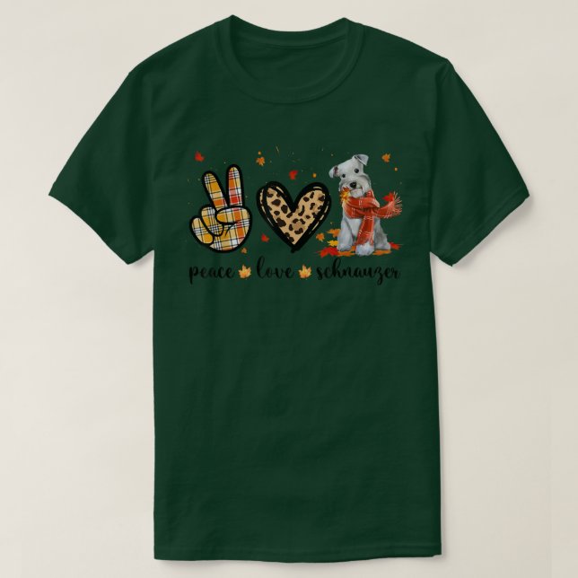 T-shirt Peace Love Schnauzer Scarf Leopard Fall Autumn Tha (Design devant)