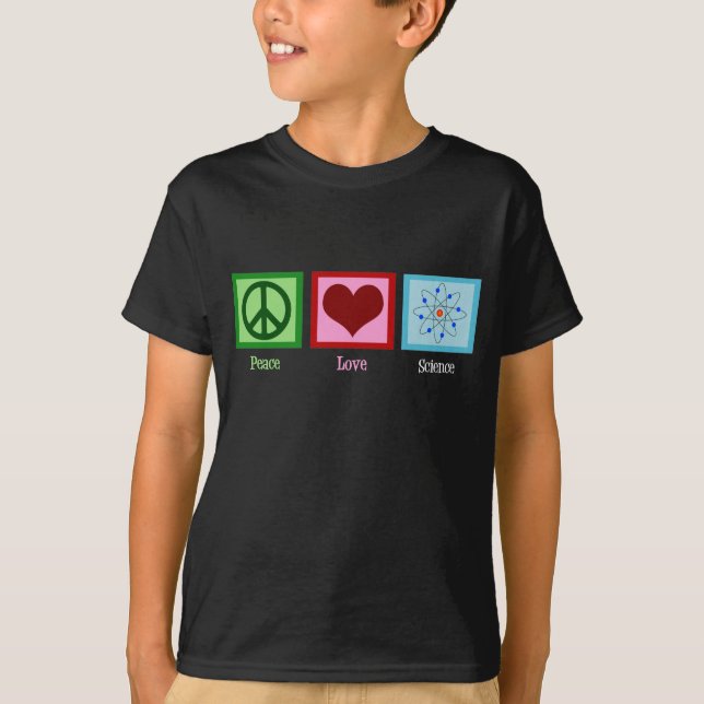 T-shirt Peace Love Science Modèle Atom Enfants (Devant)