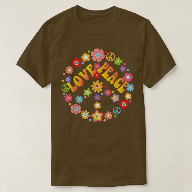 T-shirt PEACE LOVE Shirt 60s les années 70 Tie Dye Hippie  (Design devant)