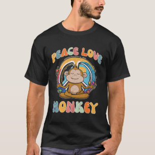 T-shirt Peace Love Singe Hippie Yoga Primate Méditation