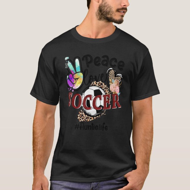 T-shirt Peace Love Soccer Auntie Life Mom Grandma Leopard (Devant)