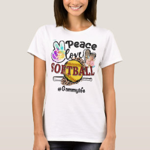 T-shirt Peace Love Softball Gammy Life Mom Grandma Leopard