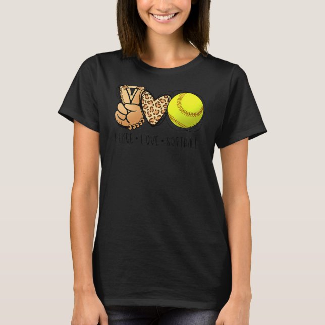 T-shirt Peace Love Softball Moms Empreinte de léopard Moth (Devant)