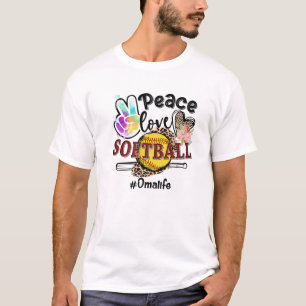 T-shirt Peace Love Softball Oma Life Maman Grand-mère Leop