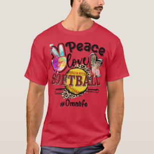 T-shirt Peace Love Softball Oma Life Maman Grand-mère Leop