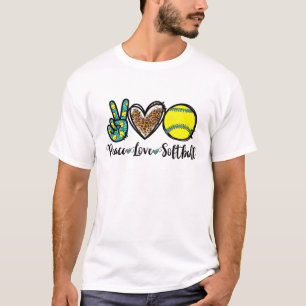 T-shirt Peace Love Softball Pour Les Filles Ados Cute Leop