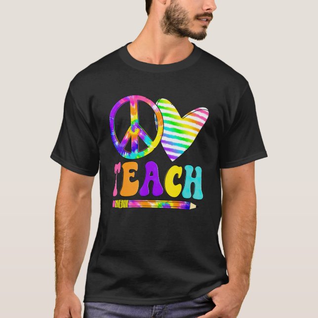 T-shirt Peace Love Teach Tie Dye Enseignant Les Enfants Re (Devant)