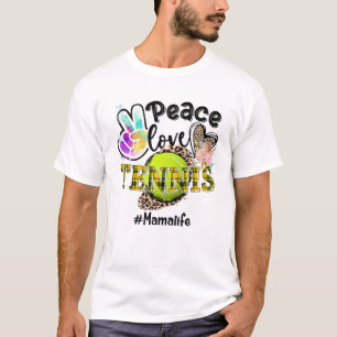 T-shirt Peace Love Tennis Mama Life Maman Grand-mère Leopa