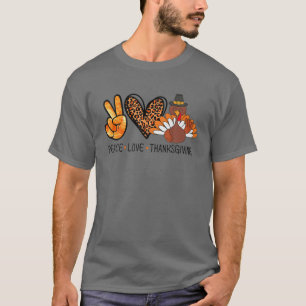 T-shirt Peace Love Thanksgiving Leopard Heart Turquie Merc