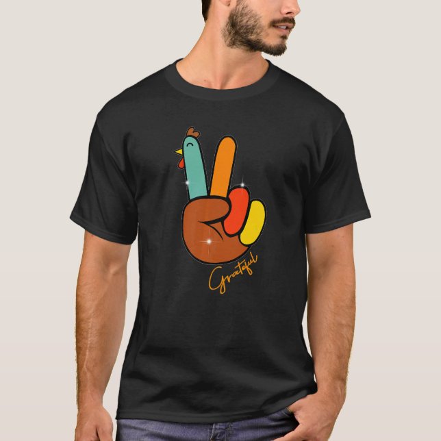 T-shirt Peace Love Turkey Grateful Turkey Hand Sign Thanks (Devant)