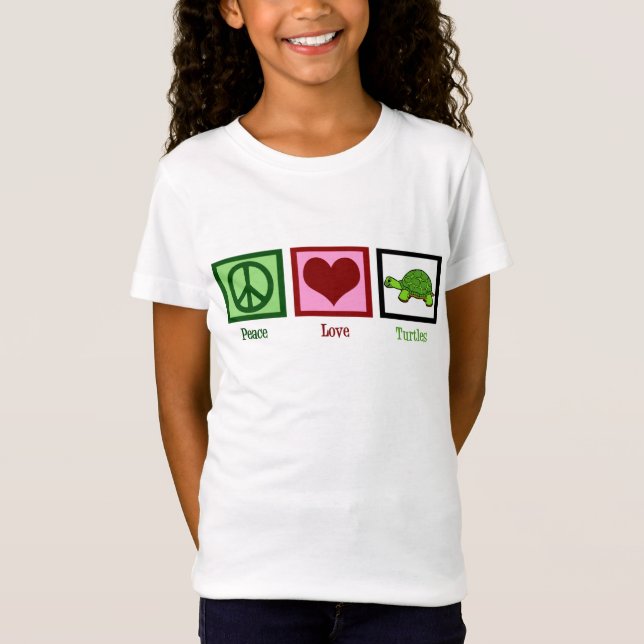 T-Shirt Peace Love Turtles mignonne Turtle Girl's (Devant)