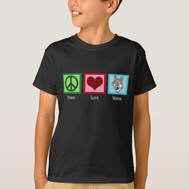 T-shirt Peace Love Wolves Cute Wolf Kids (Devant)