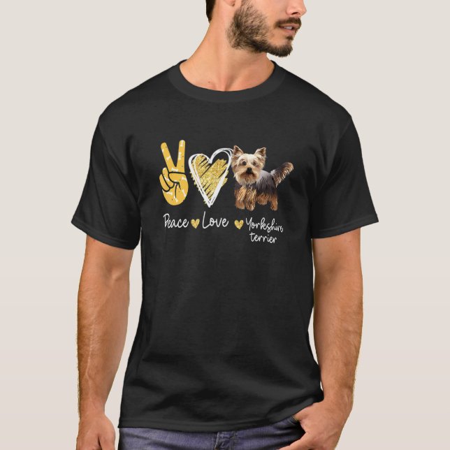 T-shirt Peace Love Yorkshire Terrier Chien (Devant)
