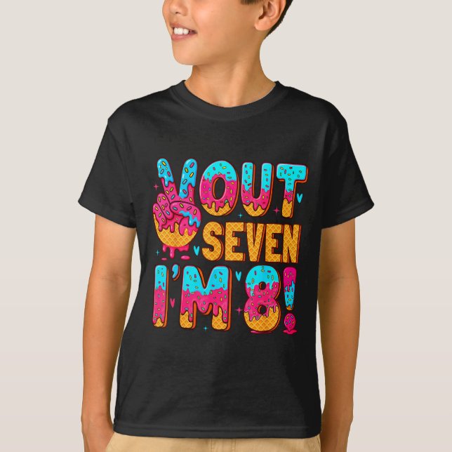 T-shirt Peace Out 7 I'm 8 Eight Year Old 8th Birthday Ice  (Devant)