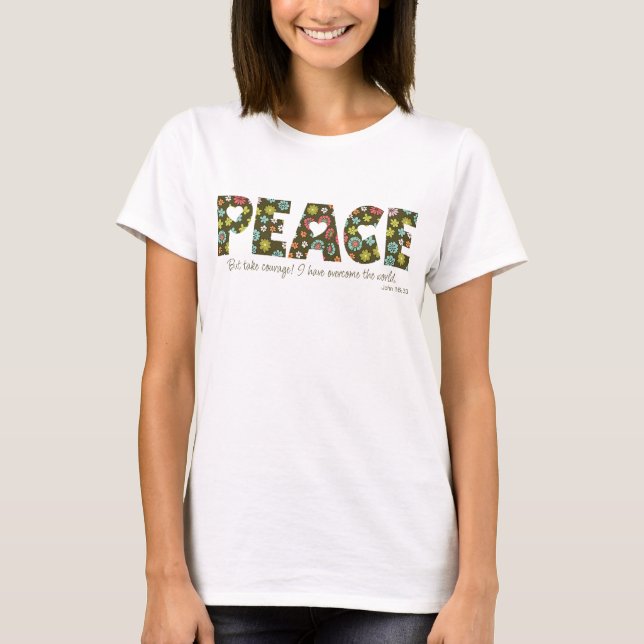 T-shirt Peace Retro John 16:33 Floral (Devant)