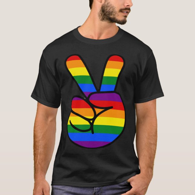 T-shirt Peace Sign Rainbow Hippie Love (Devant)