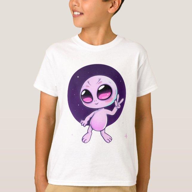 T-shirt Peaceful Alien – Cute Cosmic Vibes in Pastel (Devant)