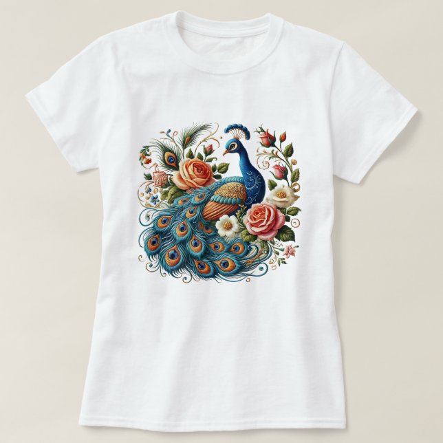 T-shirt Peacock Bird Floral Art (Design devant)