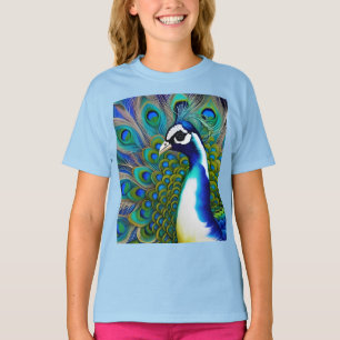 T-shirt Peacock blanc bleu et vert Piebald