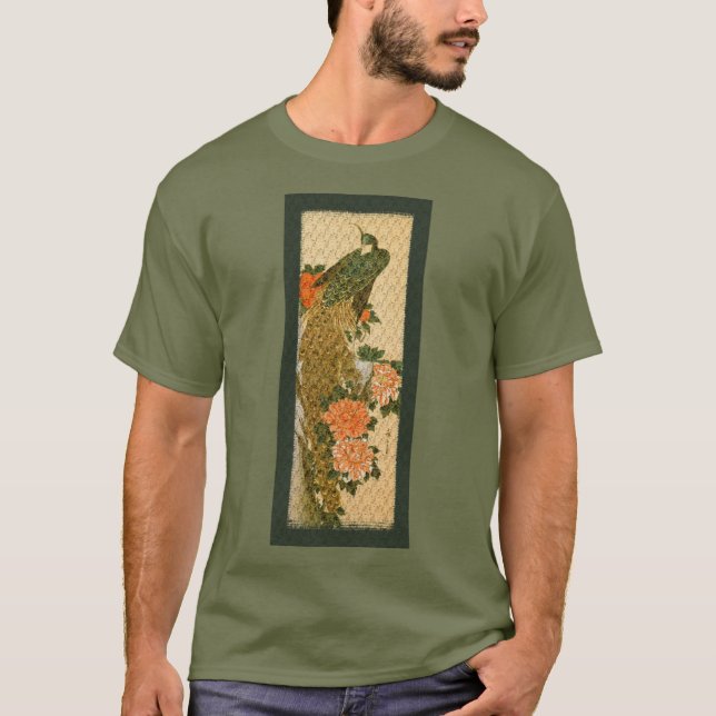 T-shirt Peacock Flowers Art japonais (Devant)