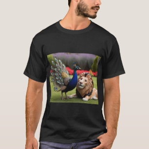 T-shirt Peacock Jouer avec le lion - Unique Art de la Faun