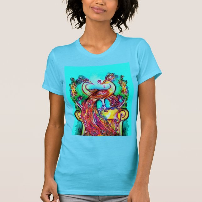 T-shirt PEACOCKS IN LOVE MONOGRAM rouge bleu turquase vert (Devant)