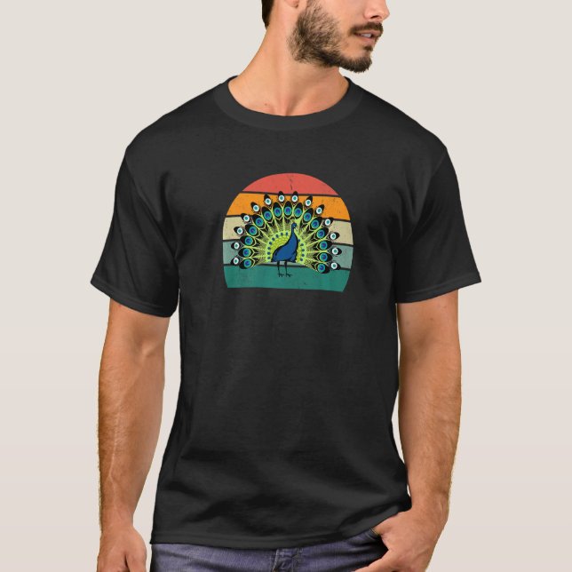 T-shirt peacocks peacock wheel feather cartwheel bird blue (Devant)