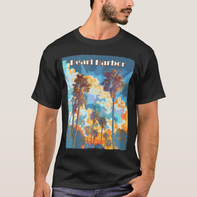 T-shirt Pearl Harbour Hawaii Palm Trees Beach (Devant)