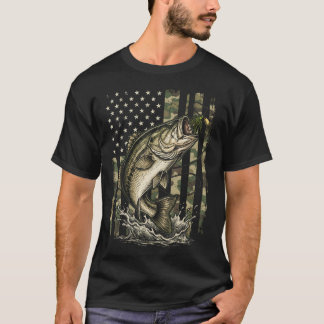 T-shirt Pêche à la basse rétro Drapeau américain camouflag