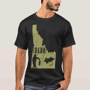 T-shirt Pêche à la mouche vintage carte de l'État de l'Ida