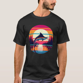 T-shirt Pêche au marlin au coucher du soleil style rétro v