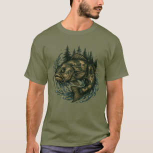 T-shirt Pêche au poisson-chat Lac Montagnes Pêcheur Poisso