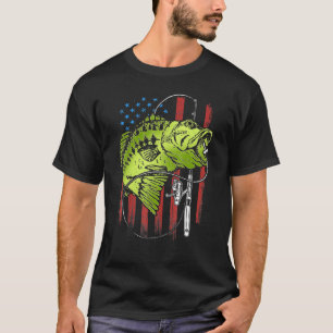 T-shirt Pêche Bar Bass Pêcheur Drapeau Américain