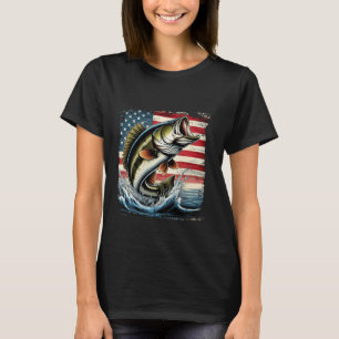 T-shirt Pêche Basse Prise Amateur Juillet Drapeau USA Vieu
