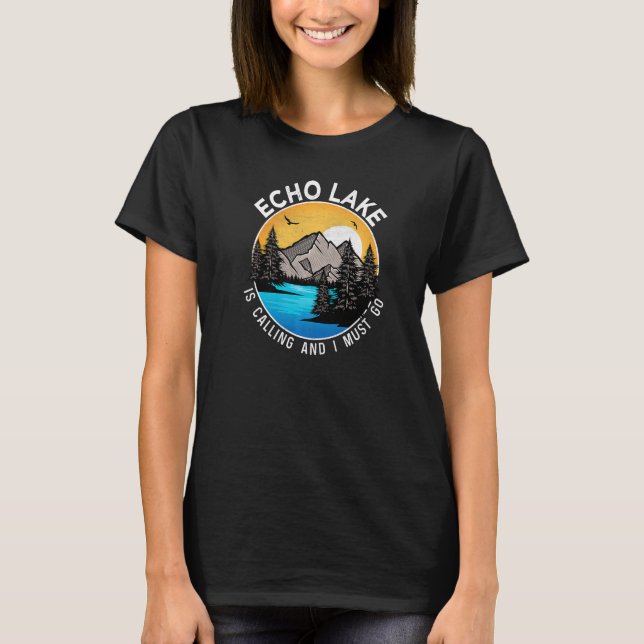 T-shirt Pêche Bateau Camping Lakeview Echo Lake (Devant)